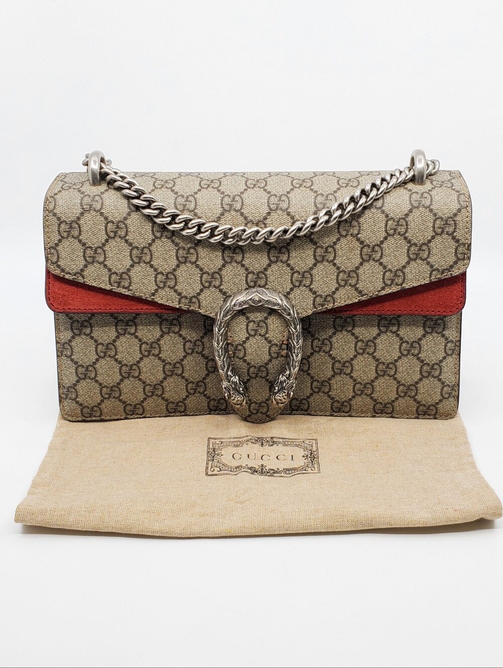 Gucci Dionysus Small Shoulder Bag GG Supreme Canvas With Red
